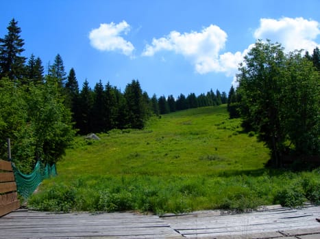           Czech ski slope in summer - hill with grass