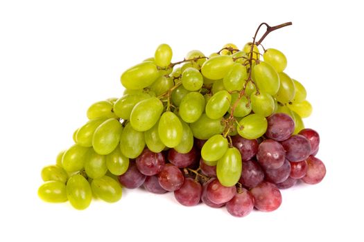 A shot of a White and Red Grapes, laying and isolated on white.