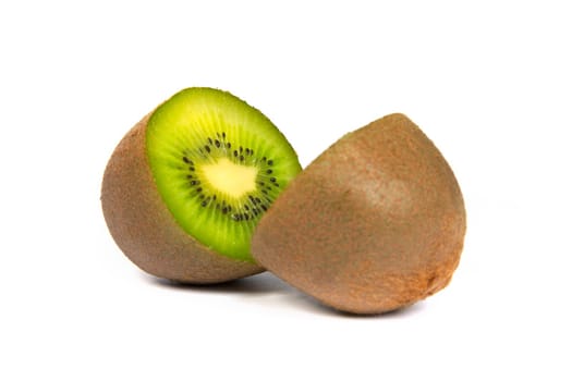 Kiwi cut in half and isolated on a white background