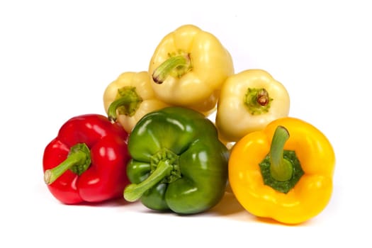 Group of seet bell peppers isolated on plain white background.