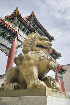 Chinese Female Foo Dog Prosperity Lion Statue at Chinatown Gate in Portland Oregon