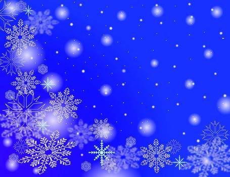 Blue background with white snow flakes