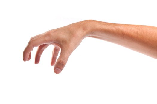 Well shaped male hand reaching for something isolated on a white background