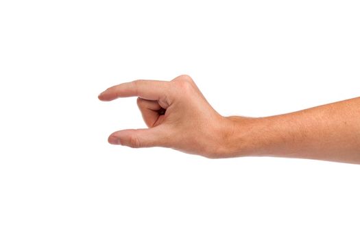 Well shaped male hand reaching for something isolated on a white background