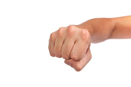 Hand with clenched a fist, isolated on a white background