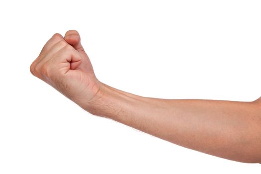 Hand with clenched a fist, isolated on a white background