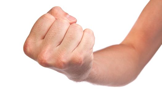 Hand with clenched a fist, isolated on a white background