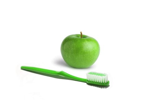 tooth brush and apple