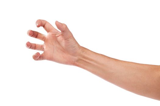 Well shaped male hand reaching for something isolated on a white background