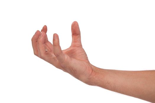 Well shaped male hand reaching for something isolated on a white background