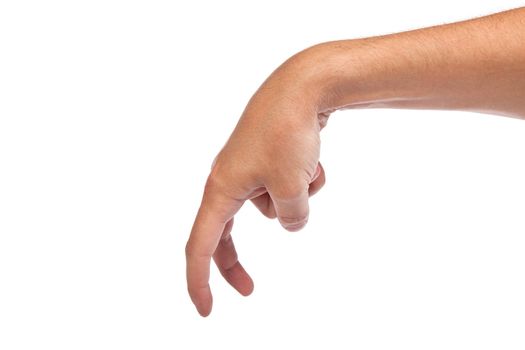 A male hand is showing the walking fingers isolated on a white background