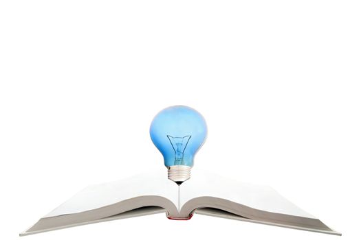 blank magic book with reading light bulb