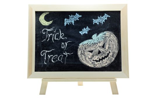 halloween chalk free drawing on chalkboard or blackboard with trick or treat
