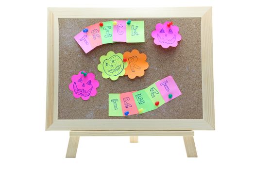 trick ot treat made from paper memo stock craft attach on corkboard