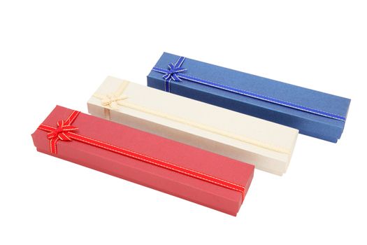 isolated red white and blue holiday gift boxes 