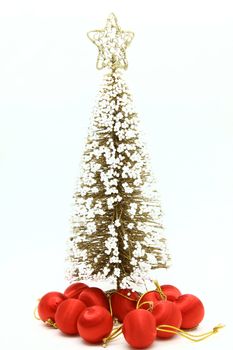 isolated of Christmas pine tree with red ball ornament