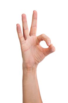 Hand is showing OK sign isolated on a white background