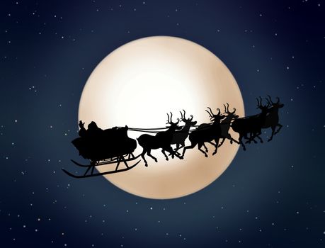 Santa Claus On Sledge With Reindeer