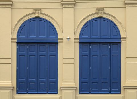 a pair of classic blue windows at Thailand's Grand Palace, Bangkok, Thaialnd