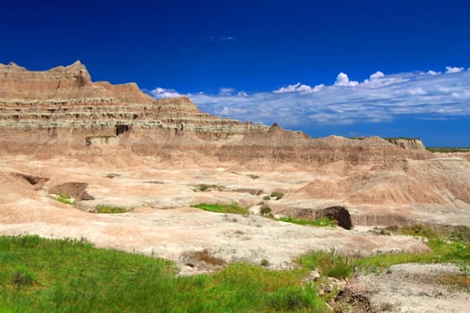 Rugged eroded peaks of Badands National Park in South Dakota.