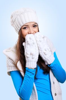 Young pretty woman with lomng hair wearing warm pullover