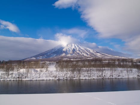 Mount yotei of Hokkaido in winter. This mountain look like moount Fuji, the symbol of Japan.