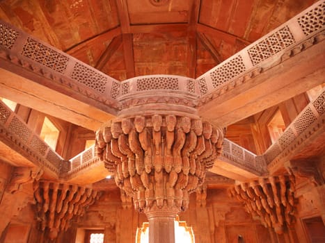 The central pillar of Diwan-i-khas in the Fatehpur Sikri, Agra district, India