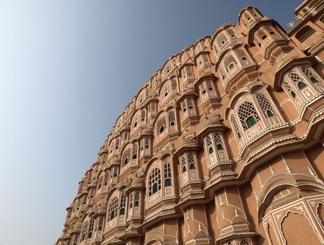 In front of the Hawa Mahal of The Wind Palace, the principal tourist attractions in the Jaipur, Rajasthan, India