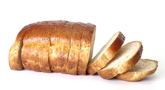 Whole wheat bread on white background