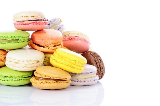 Colorful macaroons on white background 