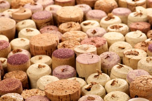 Arrangement of Various Old Used Wine Corks close up as background