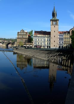 Bank of river Vltava (Moldau) in the middle of Prague