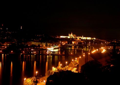           Czech capital city Prague at night with a Castle view