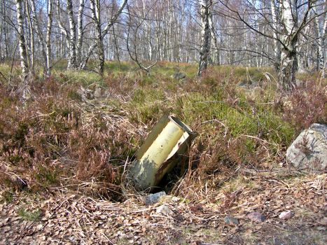 Unexploded rocket buried in the birch forest