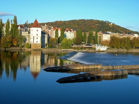           Panoramatic photo of the city of Prague with a view at Vltava River