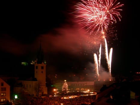   New year celebration with fireworks in the centre of town          