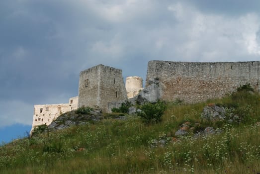 Ancient Slovak castle Spissky hrad lit by the sun