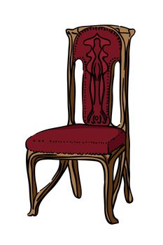 Hand drawn illustration of an 1900 style chair, colored doodle isolated on white