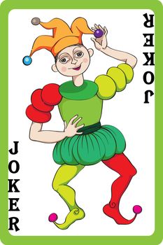 Scale hand drawn illustration of a playing card representing the jocker, one element of a pack