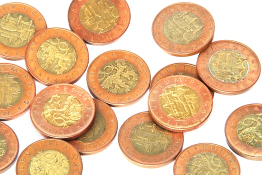 Czech crowns coins - money on a large heap