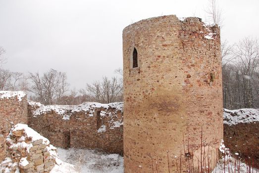 Ruin of an old castle in winter