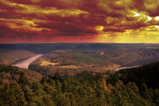 River at horseshoe turn during the beautiful sunset