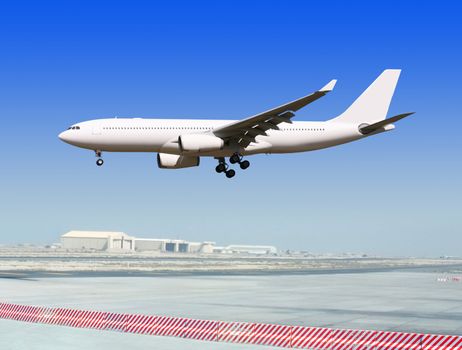 big passenger airplane is landing to runway of airport