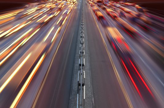 Night time traffic on highway in Kiev city