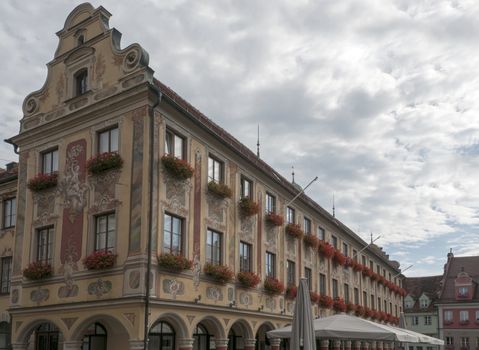 typical german house in memmingen with flowers outiside