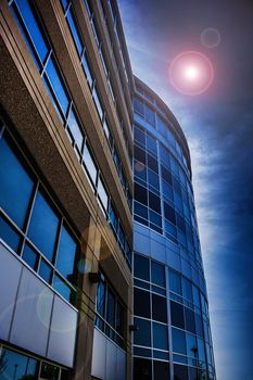 Commercial building with lens flare