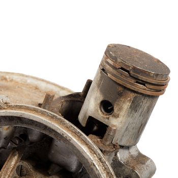 close up of old dirty engine piston