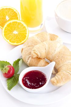 traditional french breakfast croissant isolated on white background