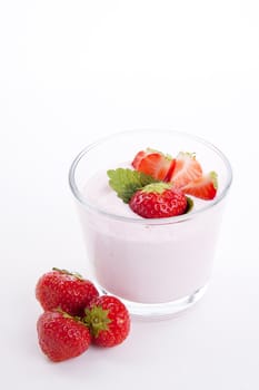 fresh deliscious strwaberry yoghurt shake dessert isolated on white background