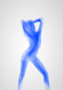 Image with a blurred female silhouette against colour background